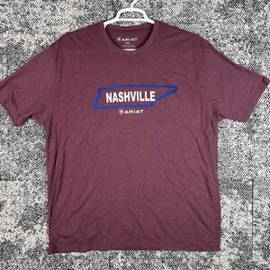 Ariat Nashville Short Sleeve T Shirt Mens 2XL‎ Maroon Cotton Blend Cowboy